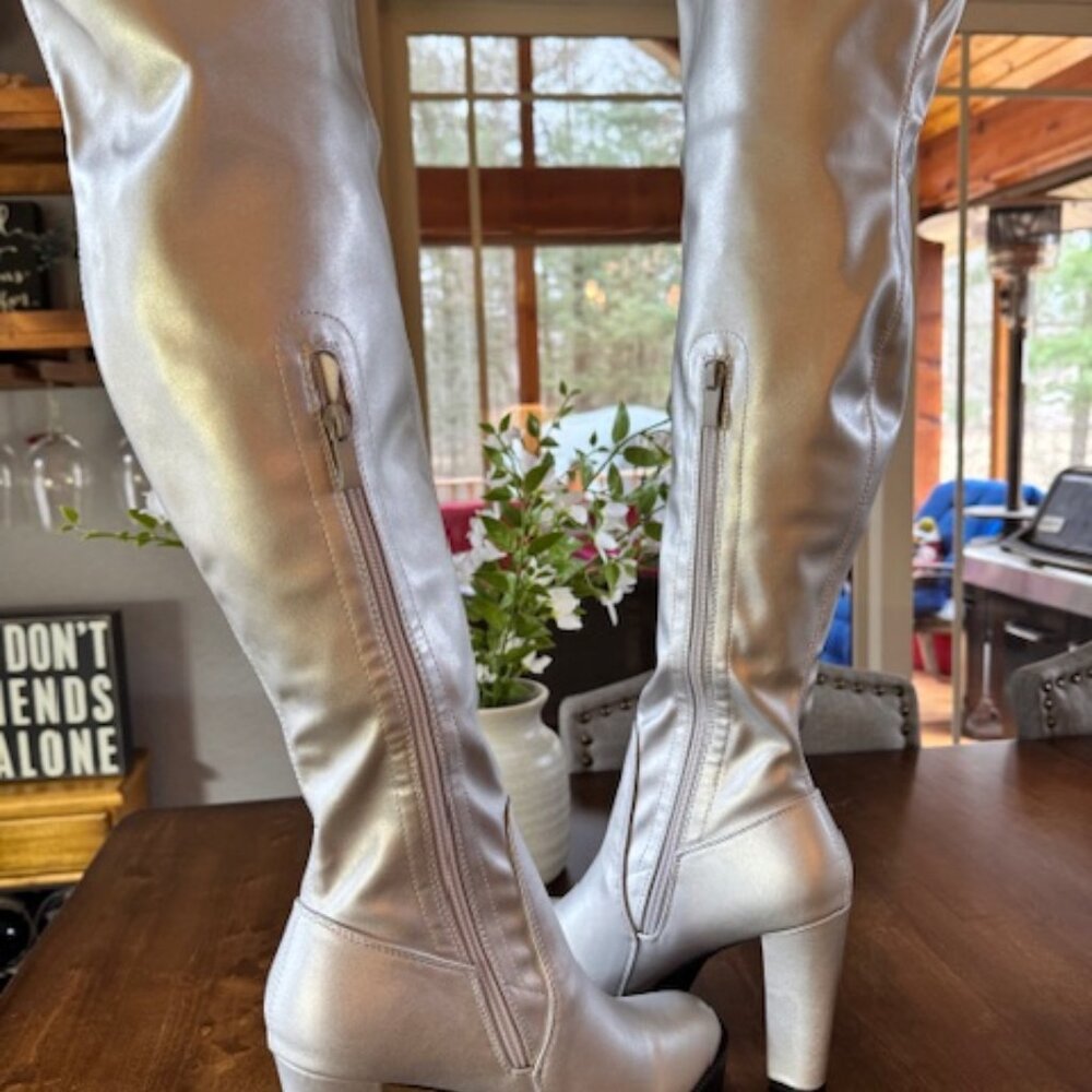 Allegra K Platform Chunky Heel Over Knee High Side Zipper Boots (Size 9) Disco - Picture 5 of 11